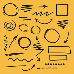 Poster - Arrows, lines and geometric shapes. Hand drawn design elements. Vector illustration.