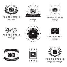 Photo Studio Logo Vintage Vector Set. Hipster And Retro Style. Perfect For Your Business Design.