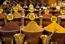 Mix Of Spices At The Open Air Market In Istanbul, Turkey.