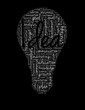 Word cloud of ideas in shape of light bulb