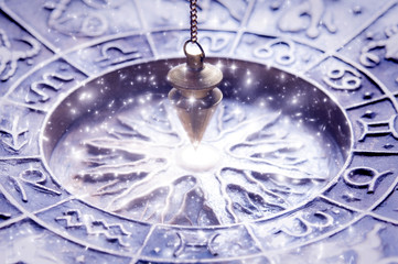 Wall Mural - zodiac symbols with magic pendulum, concept for astrology and fortune telling