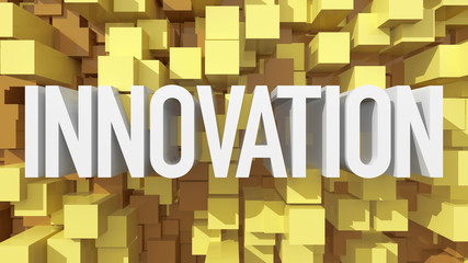 Poster - Extruded Innovation text with blue abstract backround filled wit