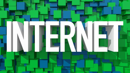 Poster - Extruded Internet text with blue abstract backround filled with