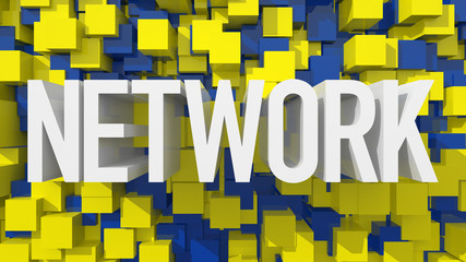 Poster - Extruded Network text with blue abstract backround filled with c