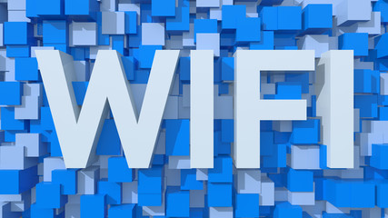 Poster - Extruded Wi-fi text with blue abstract backround filled with cub
