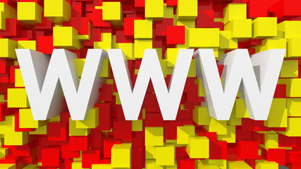 Poster - Extruded WWW text with blue abstract backround filled with cubes