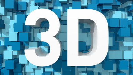 Poster - Extruded 3D text with blue abstract backround filled with cubes