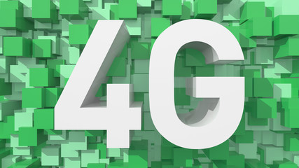 Poster - Extruded 4G text with blue abstract backround filled with cubes