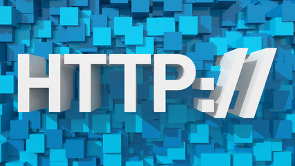 Poster - Extruded HTTP text with blue abstract backround filled with cube