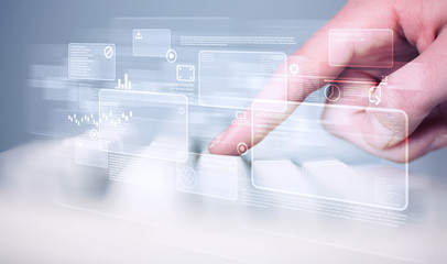 Poster - Hand touching keyboard with high tech buttons