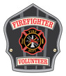 Firefighter Volunteer Badge is an illustration of a firefighter’s or fireman’s shield or badge with a Maltese cross and firefighter tools logo.