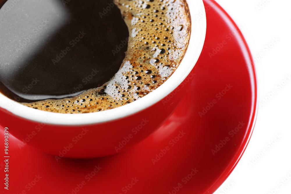 A red cup of tasty coffee, close-up