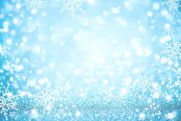 Wall Mural - blue christmas holiday glowing defocused background