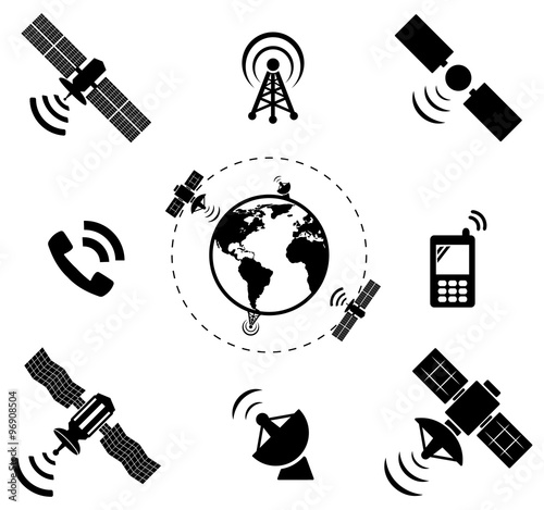 Cuadros en Lienzo set of wireless satellite technology, vector