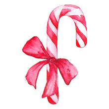 Christmas Sweet Peppermint Cinnamon Candy Cane Lollipop Bow Pink White Isolated