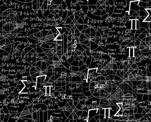 Wall Mural - Math scientific vector seamless pattern with formulas, figures, plots shuffled together