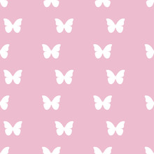 Seamless Pattern With White Butterflies On A Pink Background