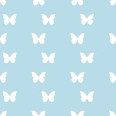  Seamless pattern with white butterflies on a blue background