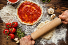 Fresh Original Italian Raw Pizza Preparation