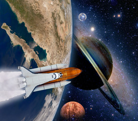 Wall Mural - shuttle rocket ship launch solar system astronomy saturn planet moon space. elements of this image f