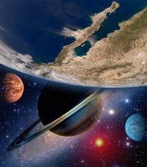 Wall Mural - astrology astronomy earth space solar system creation saturn planet milky way galaxy. elements of th