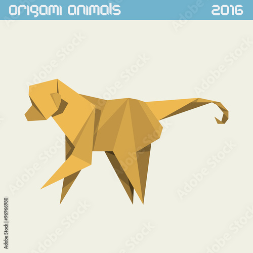 Origami Monkey Vector Simple Flat Illustration New Year