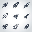Vector black rocket icon set. Rocket Icon Object, Rocket Icon Picture, Rocket Icon Image - stock vector
