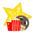 Movie Clip-art - Cartoon popcorn, soda, reel and movie tickets in front of a decorative star. Eps10
