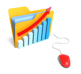 Poster - Folder with BarChart and Computer Mouse. Isolated White Backgrou