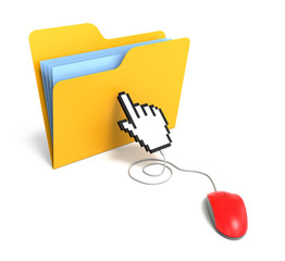 Poster - Yellow Folder connected to mouse with hand cursor. 3D Rendering
