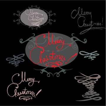Template greeting handwriting calligraphy new year background vector, Merry Christmas