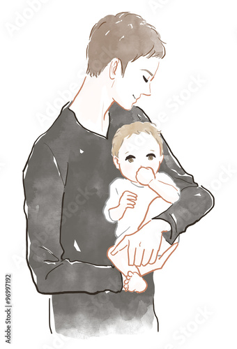 赤ちゃんを抱っこするお父さん Stock Illustration Adobe Stock