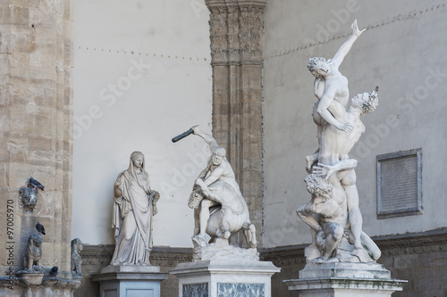 Plakat Rzeźba Gwałtu kobiet Sabine, Hercules i Centaur we Florencji we Włoszech