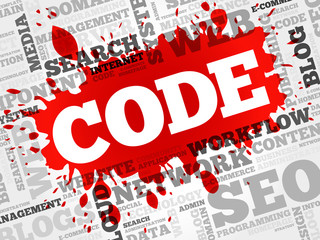 Poster - CODE word cloud, business concept
