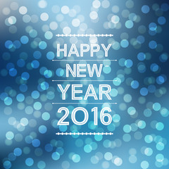 Wall Mural - happy new year 2016 with bokeh and lens flare pattern in blue winter sky background (vector)