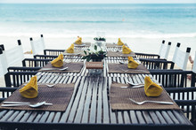 Reserved  Table At The Sea Shore On Tropical Beach