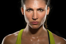 Intense Stare Eyes Determined Athlete Champion Glare Head Shot Sweaty Confident Woman Female Powerful Fighter Close Up