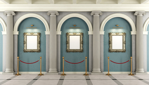 classic museum with golden frame on wall