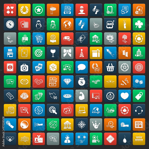 casino 100 icons universal set for web and mobile flat плакат