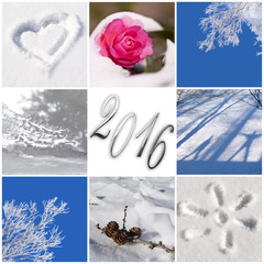 Wall Mural - 2016, snow and winter photos collage greeting card