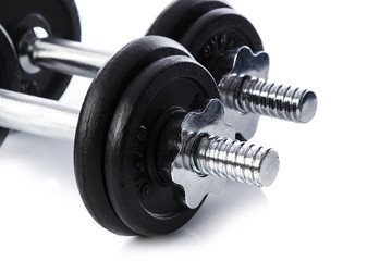 Dumbbells on white background