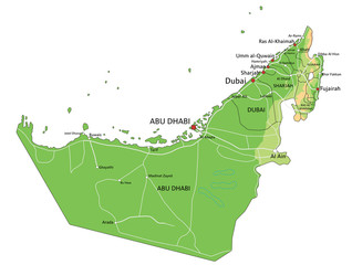 High detailed United Arab Emirates physical map with labeling.