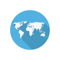 Poster - Icon world map on a blue circle in a flat design