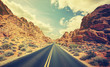 Retro stylized desert highway, travel adventure concept.