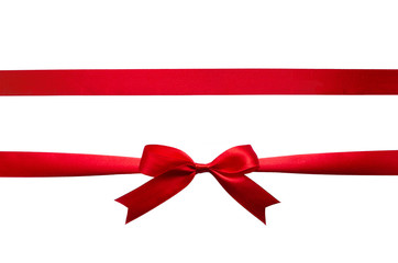 Wall Mural - Red silk horizontal ribbon bow on white background isolated