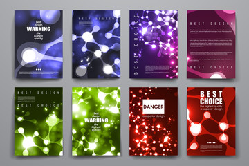 Canvas Print - Set of brochure, poster design templates in neon molecule structure style