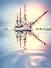 Wall Mural - yacht sailing among glaciers