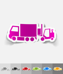 Sticker - realistic design element. delivery van and forklift 