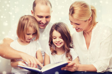 Poster - happy family with book at home