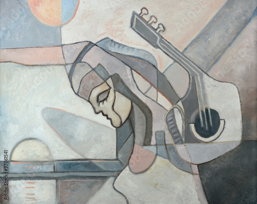 Juliste Abstract Painting With Woman and Guitar